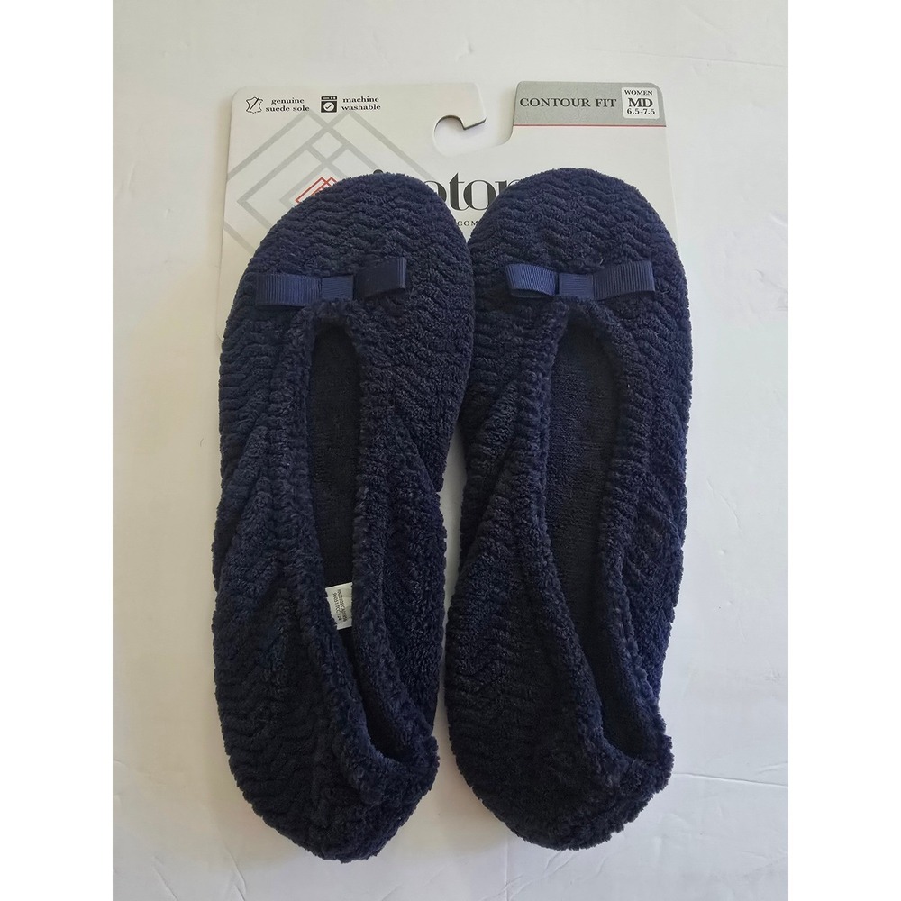 Isotoner Womens Navy Black Contour Fit Suede Sole Slippers Small 5-6